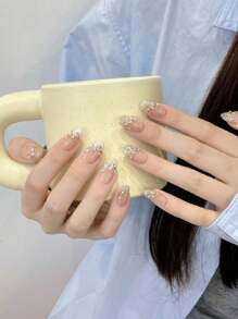 10 Pcs Luxury Handmade Press On Nails Middle Oval False Nails Tears Design False Nails With 3-Piece Tool Adhesive Nail Glue Tabs Suitable For The Daily Life Of Ladies And Girls. Nail Supplies Nails