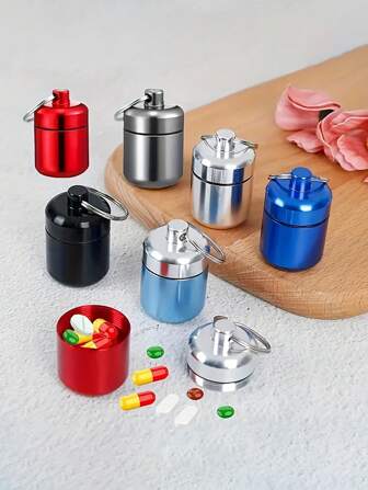 1PC Mini Portable Waterproof Pocket Pill Organizer - Compact Medicine Bottle & Mini Metal Pill Holder Keychain For Outdoor Camping & Travel - Durable Aluminized Fiber Construction