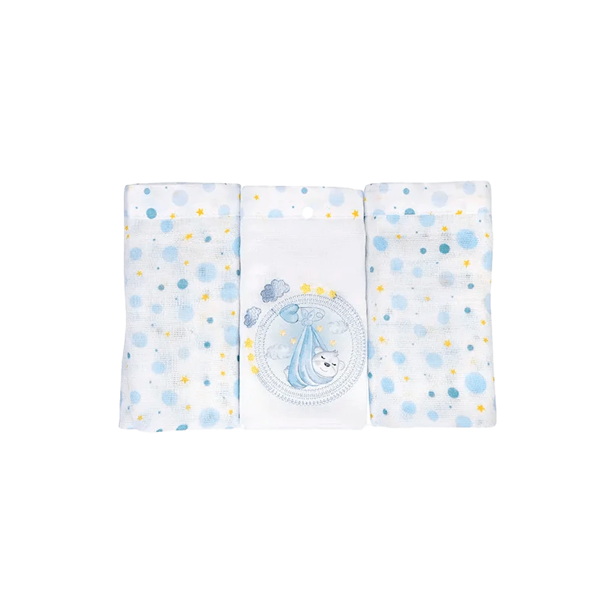 Embroidered And Printed Cloth Diaper With Teddy Bear Kit 3 Units Double With Hem MinasRey - 淺藍色 - 查看 1