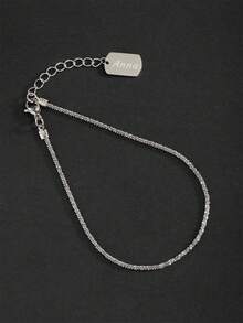 1pc Beach Style Women's Shiny Silver & Gold Stainless Steel Name Pendant Anklet - Silver - View 17