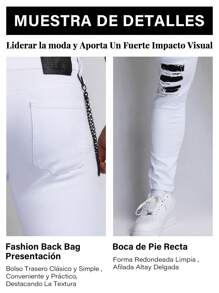 Logeqi® Men Men's Jeans With Large Rips And Patches - 白色 - 查看 5