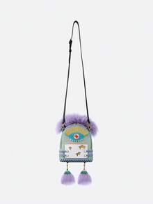 Little Monster Leather Backpack Daily Bag Fashion Compact Shoulder Bag Cute Decor With Furry Hair And Feet,Purple - Purple - View 4