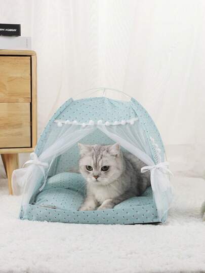 1入組花卉圖案通風透氣可洗寵物帳篷，適用於小貓小狗四季睡覺