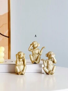 Set de 3 bucăți/Set de ornamente din rășină în formă de maimuță, nu ascultați, nu priviți, nu vorbiți, artizanat negru, potrivit pentru birou, raft cu cărți, dulap TV, birou, decorarea casei Cele mai bune cadouri - Negru - Vizualizare 14