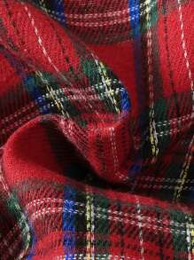 年轻女孩长袖彼得潘领撞色纽扣衬衫裙、休闲格子裙、冬季日常装 - 紅色 - 查看 8