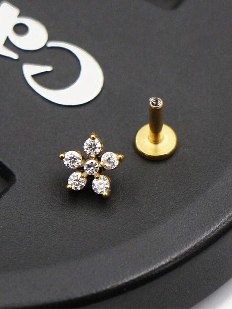 316 Titanium Steel 5 Petal Zirconia Cast Lip Studs Ear Bone Studs Fashionable And Exquisite Body Jewelry For Men And Women1pc