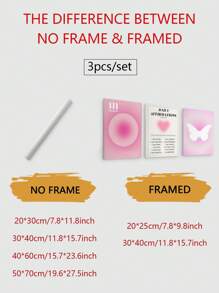 3入組/套北歐極簡風格非凡影子心形客廳裝飾畫布，無框 - 彩色 - 查看 2