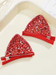 2 件万圣节彩色猫耳布艺发夹，亮片立体蝴蝶结鳄鱼发夹，适合女孩公主节日聚会和派对 - 小貓耳髮夾 - 查看 7