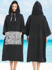 1pc Solid Color Super Absorbent Microfiber Bath Towel Cape, Quick Drying, Warm Hooded Beach Towel For Adults Men Women, Indoor Outdoor Use Summer Wedding Home Bathroom Decor Beach Wear Back To School