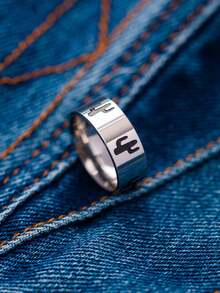 1 件简约西式闪电不锈钢戒指，男女通用百搭设计 - 彩色 - 查看 30