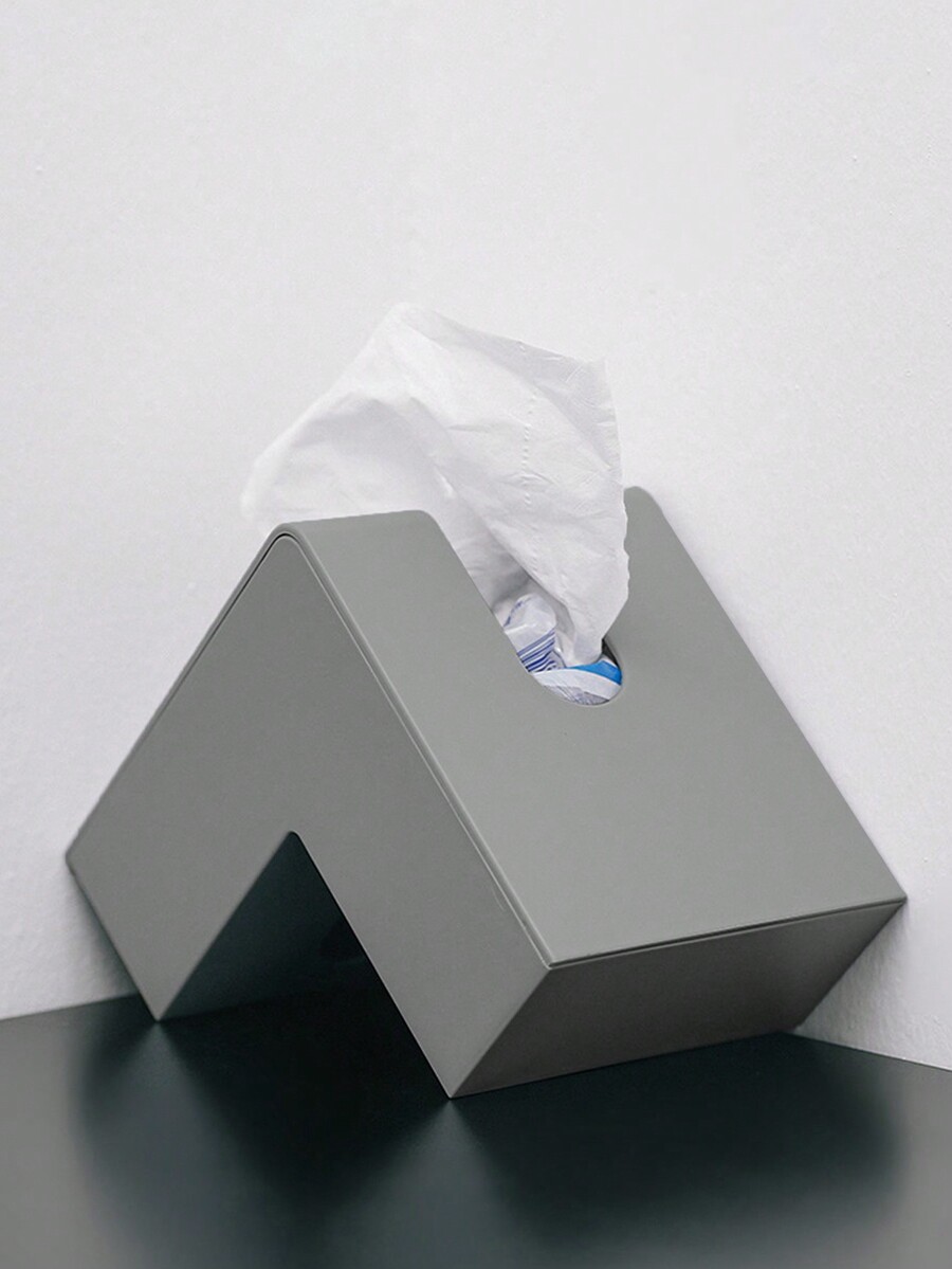 1pc Black & White/Solid Grey PP Plastic LShaped Tissue Box, Multi