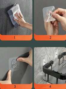 1pc No Drilling Bathroom Shelf, Wall-Mounted Storage Rack, Organizer For Shampoo, Conditioner, Cosmetic - Black - View 8