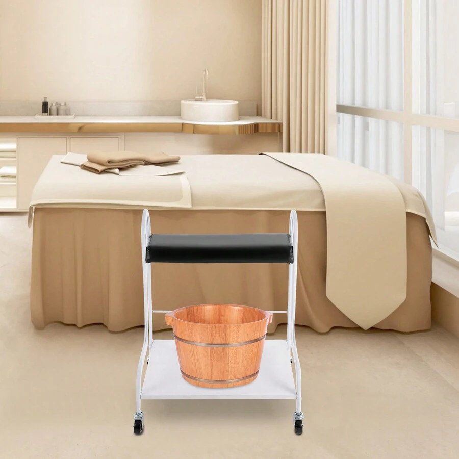 CNCEST Rolling Trolley, Beauty Salon Nail Or Foot Bath Spa Portable Trolley Cart With Wheels & Foot Pad, Foot Rest Pedicure Manicure Funiture Massage Table Salon For Hair Salons, Family Bathrooms - Black+White - View 1