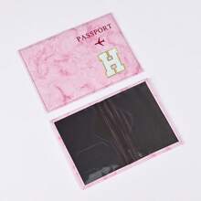 Chic Personalized Passport Holder For Women & Teens - Initial PU Leather Wallet With 26 Letter Patches, Stylish Travel Card Case, Perfect Unique Gift For Her, Enhance Your Jetset Style Travel Essentials School Back To School School Supplies Holiday Holiday Essentials Vacation Accessories Passport Cover - Dusty Pink - View 4