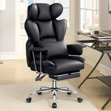 Actflame Premium Ergonomic Office Chair For Large & Tall Individuals - Executive Style High-Back Leather Computer Chair, Featuring Lumbar Support & Integrated Footrest - Perfect For Spacious Homes & Offices - Black - View 1