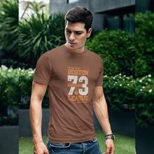 Men's T-Shirt 100% Premium Cotton Casual Boston Print High Definition - Rỉ Nâu - Xem 2