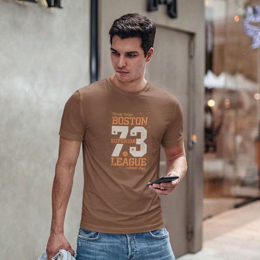 Men's T-Shirt 100% Premium Cotton Casual Boston Print High Definition - Rỉ Nâu - Xem 1