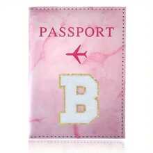 Chic Personalized Passport Holder For Women & Teens - Initial PU Leather Wallet With 26 Letter Patches, Stylish Travel Card Case, Perfect Unique Gift For Her, Enhance Your Jetset Style Travel Essentials School Back To School School Supplies Holiday Holiday Essentials Vacation Accessories Passport Cover - Dusty Pink - View 28