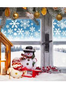 1pc Christmas Snowflake Static Cling Window Sticker, Christmas Window Decals, Holiday Winter Window Film Decorations,Christmas - Multicolor - View 8