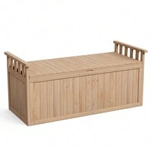 55 Gallon Wooden Deck Box, Outdoor Storage Box For Patio Furniture, Outside Backyard Storage Bench For Cushions, Garden Tools & Pool Accessories - Natural Wood - View 7