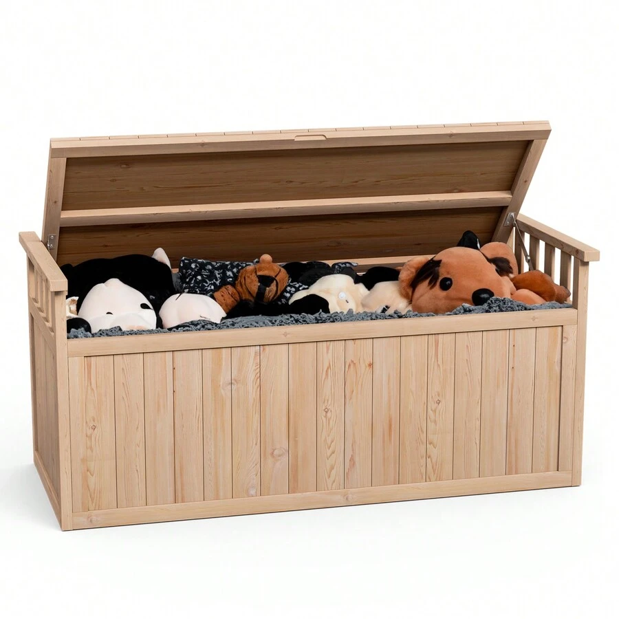 55 Gallon Wooden Deck Box, Outdoor Storage Box For Patio Furniture, Outside Backyard Storage Bench For Cushions, Garden Tools & Pool Accessories - Natural Wood - View 1