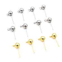 20pcs Stainless Steel Gold Color 3-6mm Ball Stud Earring Post Pins With Loop Connector For DIY Earrings Jewelry Making Accessories - Ball Stud Pins - View 1