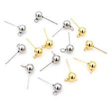 20pcs Stainless Steel Gold Color 3-6mm Ball Stud Earring Post Pins With Loop Connector For DIY Earrings Jewelry Making Accessories - Ball Stud Pins - View 2