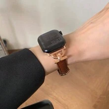 1 Pc Becorative Fancy Jewelry Stylish Elegant Slim Leather Loop Compatible With Apple Watch Band For Women Gold Silver Halloween Black Charms Sport Thin 38mm 40mm 41mm 42mm 44mm 45mm 46mm 49mm , Watchband Compatible With Apple Watch Strap Series Ultra 10/9/8/7/6/5/4/3/2/1 SE