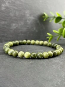 1 pièce Bracelet de perles en jade vert naturel pour femmes et hommes, adapté pour le yoga et la méditation, bijou porte-bonheur, favorise la créativité et absorbe l'énergie négative
