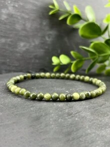 1 pièce Bracelet de perles en jade vert naturel pour femmes et hommes, adapté pour le yoga et la méditation, bijou porte-bonheur, favorise la créativité et absorbe l'énergie négative
