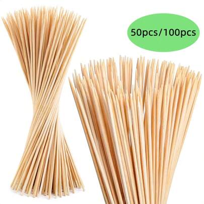 50pcs/100Pcs Disposable Bamboo Skewers Wooden Skewers Grilling Supplies,Outdoor Camping Bbq Natural Bamboo Skewers Sticks For BBQ,Kabob,Party Decorations Skewers,Kabob Skewers For Grill Supplies Roasting Sticks Bulk Skewer Sticks,Roasting,Marshmallows,Plant Stakes,Crafting.Φ=3.5mm, More Size Choices 6"/8"/10"/12"/16"(100 PCS)