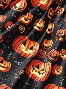 Vestido de manga larga con parche de calabaza y farol para niña, falda con moño para Halloween, fiestas, otoño e invierno