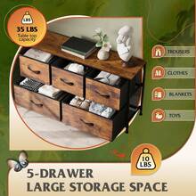 Dresser For Bedroom With 5 Drawers, Wide Chest Of Drawers, Fabric Dresser, Storage Organizer Unit With Fabric Bins For Closet, Living Room, Hallway - màu nâu - Xem 5