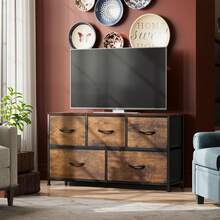Dresser For Bedroom With 5 Drawers, Wide Chest Of Drawers, Fabric Dresser, Storage Organizer Unit With Fabric Bins For Closet, Living Room, Hallway - màu nâu - Xem 4