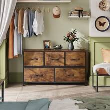 Dresser For Bedroom With 5 Drawers, Wide Chest Of Drawers, Fabric Dresser, Storage Organizer Unit With Fabric Bins For Closet, Living Room, Hallway - màu nâu - Xem 2
