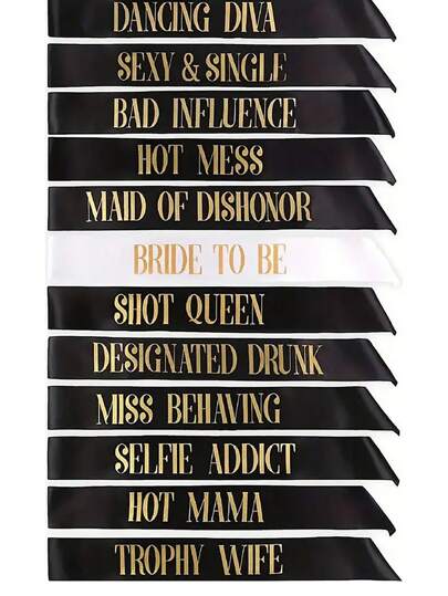 12pcs Bride Suspender Set, 11pcs Black, 1pc White With Gold Text, Suitable For Bachelorette Party, Wedding, Ladies' Night, Christmas And Other Occasions