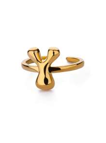 1PC Fashion 26 English Initial Chunky Rings For Women Men Opening 18K Gold Plated Smooth Stainless Steel Letter Ring European And American Style Finger Jewelry Accessories
