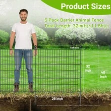 10 Panels No Dig Decorative Outdoor Garden Fence For Yard, 32 In(H) X 23.6 Ft(L) Animal Barrier Fencing Rustproof Metal Wire Panel Border For Dog, Rabbits, And Patio Temporary Ground Stakes - màu đen - Xem 2