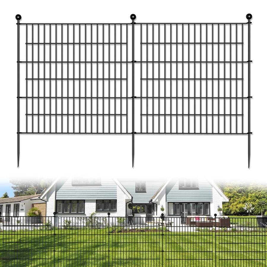 10 Panels No Dig Decorative Outdoor Garden Fence For Yard, 32 In(H) X 23.6 Ft(L) Animal Barrier Fencing Rustproof Metal Wire Panel Border For Dog, Rabbits, And Patio Temporary Ground Stakes - màu đen - Xem 1
