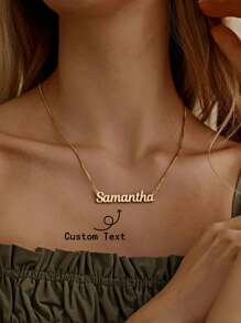 个性化不锈钢姓名项链，定制吊坠项链，男女皆宜，珠宝礼品，金色、银色，秋季时尚，简约、休闲、复古，定制，个性化，是送给女友、妈妈、朋友的理想礼物，适合日常佩戴，也适合舞会、母亲节、情人节、毕业典礼、婚礼、情人节等场合，以及作为学习用品或女士珠宝。 - 彩色 - 查看 1