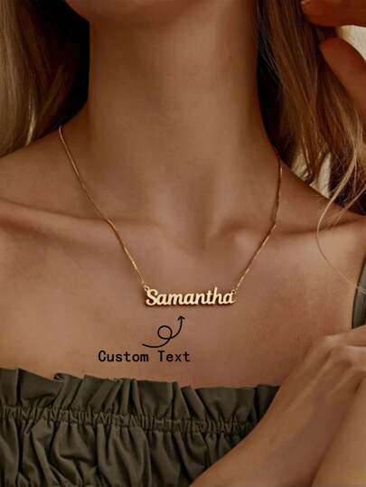 Collar personalizado de acero inoxidable con colgante de etiqueta con nombre personalizado para mujeres y hombres, regalo de joyería en oro, plata, moda de otoño, sencillo, casual, estilo antiguo, personalizado, regalos ideales para ella, novia, mamá, amigos para uso diario, para baile de graduación, para el Día de la Madre, para el Día de San Valentín, para graduación, para bodas, suministros escolares, joyería para damas