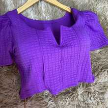 Cropped V-Neck Shirt With Ring And Padded Cup Women's Bubble Top Gringa Fashion With Blogger Sleeve - 紫丁香色 - 查看 2