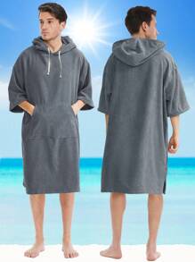 1pc Solid Color Super Absorbent Microfiber Bath Towel Cape, Quick Drying, Warm Hooded Beach Towel For Adults Men Women, Indoor Outdoor Use Summer Wedding Home Bathroom Decor Beach Wear Back To School