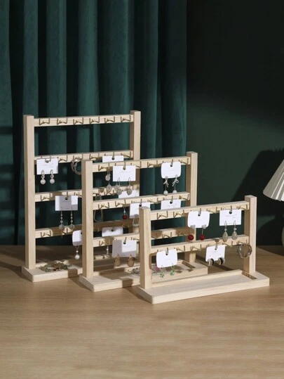1pc Walnut Color Multi-Function Display Rack, Key Holder Rack, Wooden Jewelry Organizer, Small Accessory Hanger, Bracelet & Earring Display Stand, Essential For Back To School Season