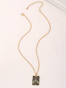 1 pieza Collar colgante geométrico cuadrado con sol y luna de estilo vintage chic y personalizado en negro para mujeres