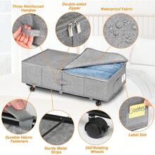 Hộp lưu trữ dưới gầm giường có bánh xe, Hộp lưu trữ dưới gầm giường lớn 50L có bánh xe, 2 gói hộp lưu trữ dưới gầm giường có thể gập lại có nắp và khóa kéo, Hộp lưu trữ dưới gầm giường có bánh xe để đựng quần áo, giày dép, chăn, đồ trang trí Halloween, trang phục Halloween, đồ trang trí mùa thu, đồ trang trí lễ hội - Xám - Xem 3