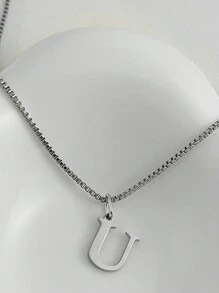 Magic Fish 1pc Classic 26 Alphabet Letter Necklace A-Z Initial Pendant Necklace Stainless Steel Jewelry Gift, Suitable For Daily Wear