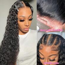 bling hair 13x6 13x4 Deep Wave Lace Front Wigs Human Hair Pre Plucked Deep Curly Lace Frontal Wigs Human Hair 180% Density Lace Frontal Wigs For Women Glueless Wigs With Baby Hair - Natural Black - View 6