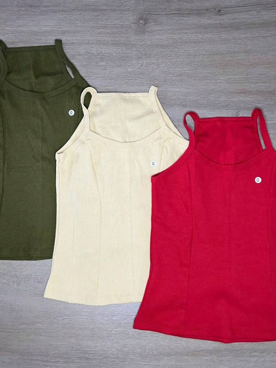 KIT 3 Ribbed Gringa Thin Strap Tank Tops - 彩色 - 查看 1