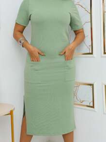 Midi Sweatshirt Dress With Front Pockets - Stylish And Modern | Fashion 2024 - 薄荷綠 - 查看 3